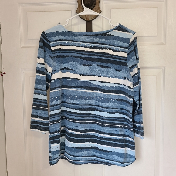 (429) Ruby Rd.  Woman's Casual 3/4 Sleeve Blouse, Size: Medium Color: Blue - Picture 2 of 14